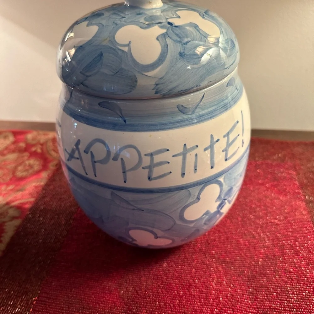 Blue and White Ceramic Jar with Lid
